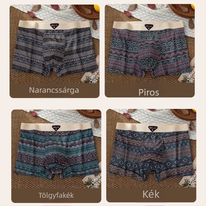 Férfi boxer briefek, etnikus csíkos mintával, légző Milk Silk poliészter keverék, középmagas derekú, kötött anyag, tinédzserek számára