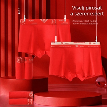 Férfi piros pamut boxer brief antibakteriális védelemmel, 7A minőség, középmagas derekú, mindennapi kényelmes alsónemű.