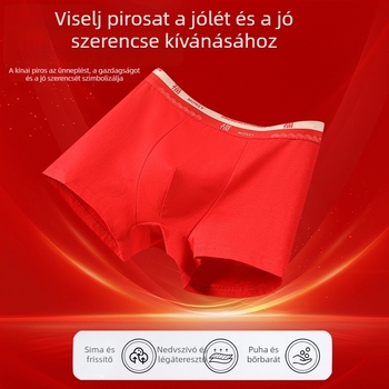 Férfi piros pamut boxer brief antibakteriális védelemmel, 7A minőség, középmagas derekú, mindennapi kényelmes alsónemű.