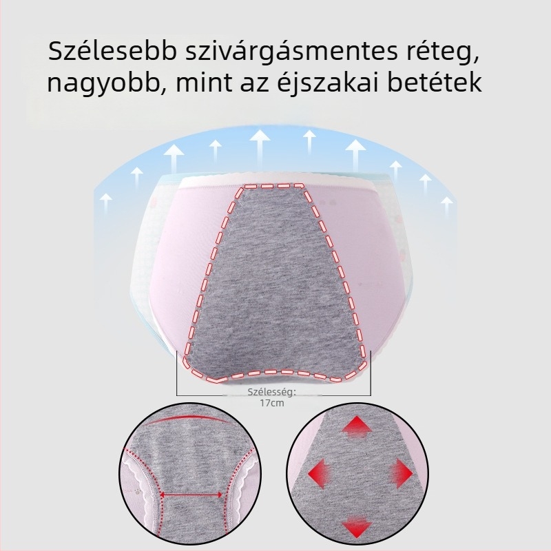 Lányoknak készült pamutból készült menstruációs bugyi, szivárgás elleni védelem