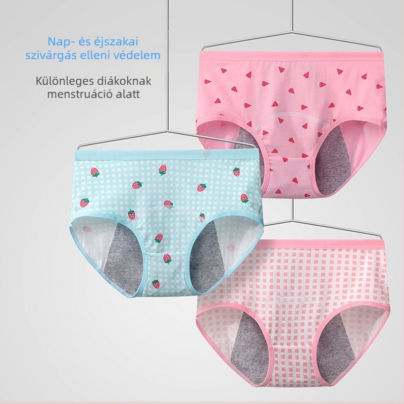 Női pamut menstruációs alsónemű középmagas derekú, szivárgás elleni védelem, széles ágyéktáj, légáteresztő