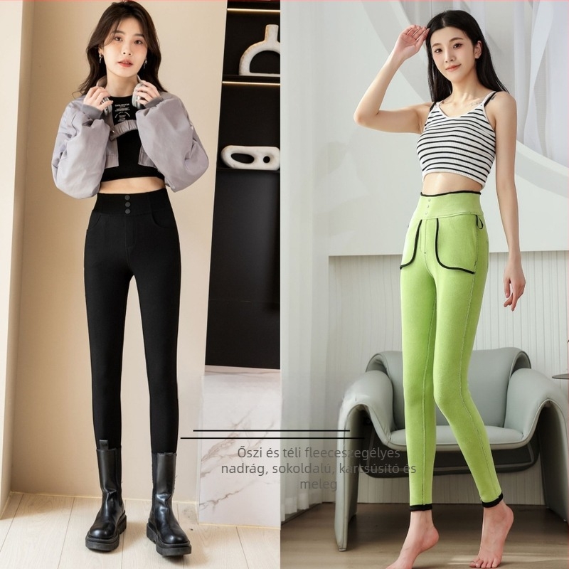 Őszi női fekete magas derekú karcsúsított leggings, rugalmas 2119