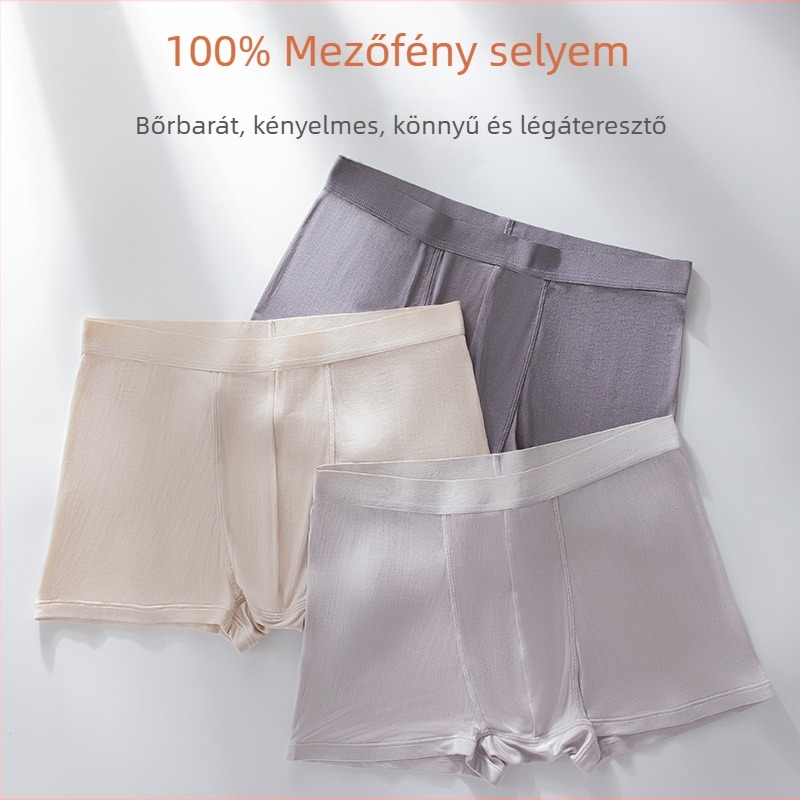 Férfi Mulberry selyem boxeralsó, légáteresztő, középső derék, kötött anyag, egyszínű mintázat