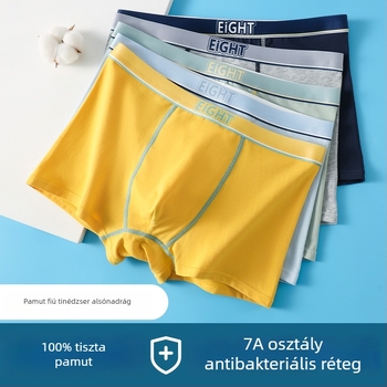 Tinédzser fiúknak boxeralsó, pamut, gyorsan száradó, varrás nélküli, középmagas derék