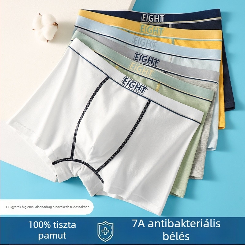 Tinédzser fiúknak boxeralsó, pamut, gyorsan száradó, varrás nélküli, középmagas derék