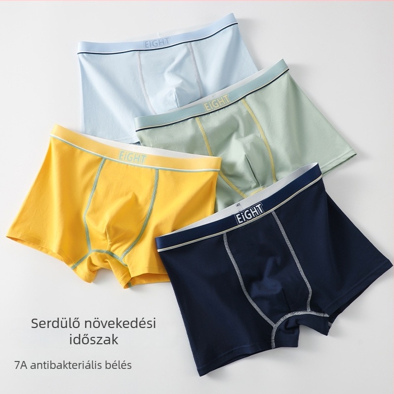 Tinédzser fiúknak boxeralsó, pamut, gyorsan száradó, varrás nélküli, középmagas derék
