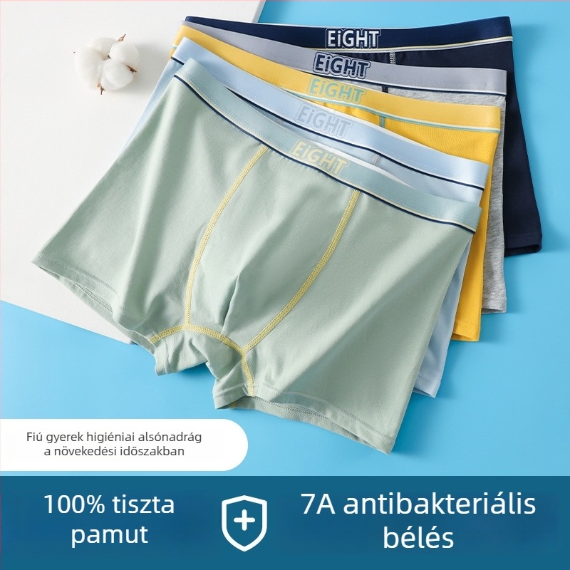 Tinédzser fiúknak boxeralsó, pamut, gyorsan száradó, varrás nélküli, középmagas derék