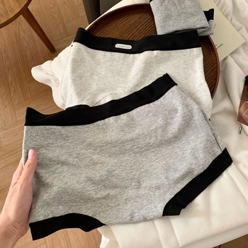 Női antibakteriális szürke pamut boxer briefs, középmagas derekú, sportos stílus, kontrasztos részletekkel