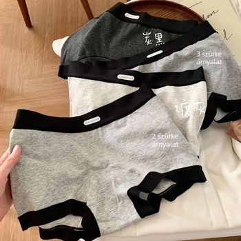 Női antibakteriális szürke pamut boxer briefs, középmagas derekú, sportos stílus, kontrasztos részletekkel