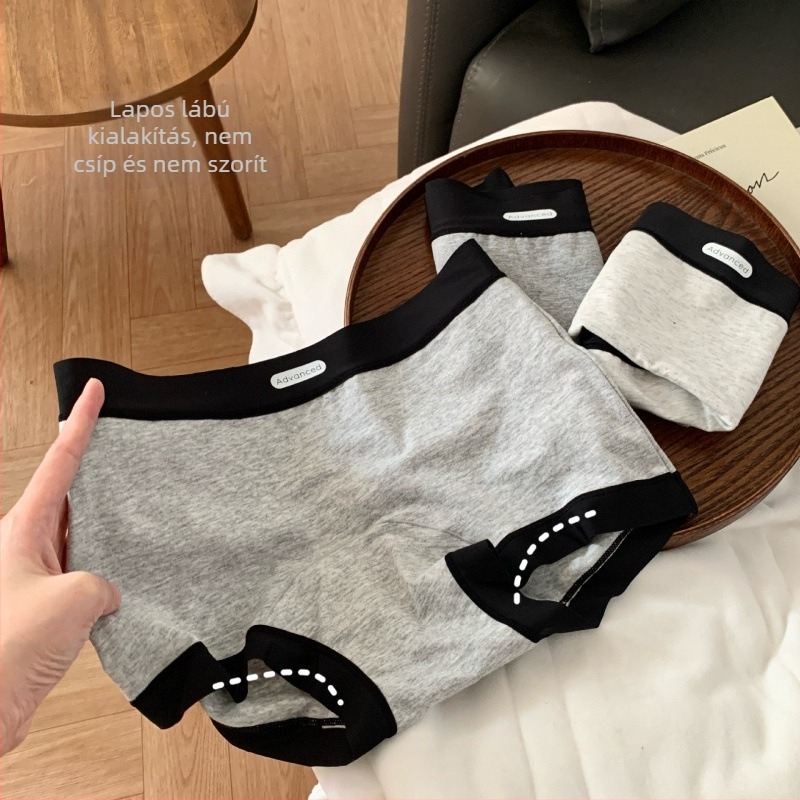 Női antibakteriális szürke pamut boxer briefs, középmagas derekú, sportos stílus, kontrasztos részletekkel