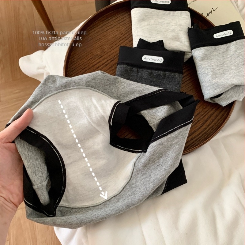 Női antibakteriális szürke pamut boxer briefs, középmagas derekú, sportos stílus, kontrasztos részletekkel