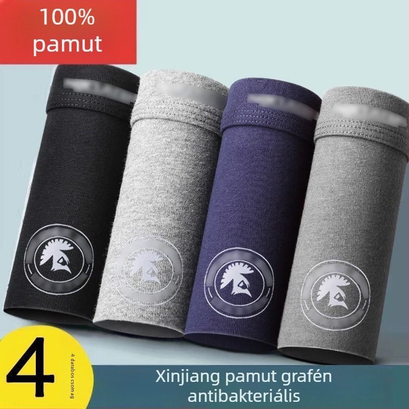 Férfi pamut boxeralsó, lélegző, középmagas derekú, fő anyag 95–100% pamut, ágyéki rész 50–70% pamut