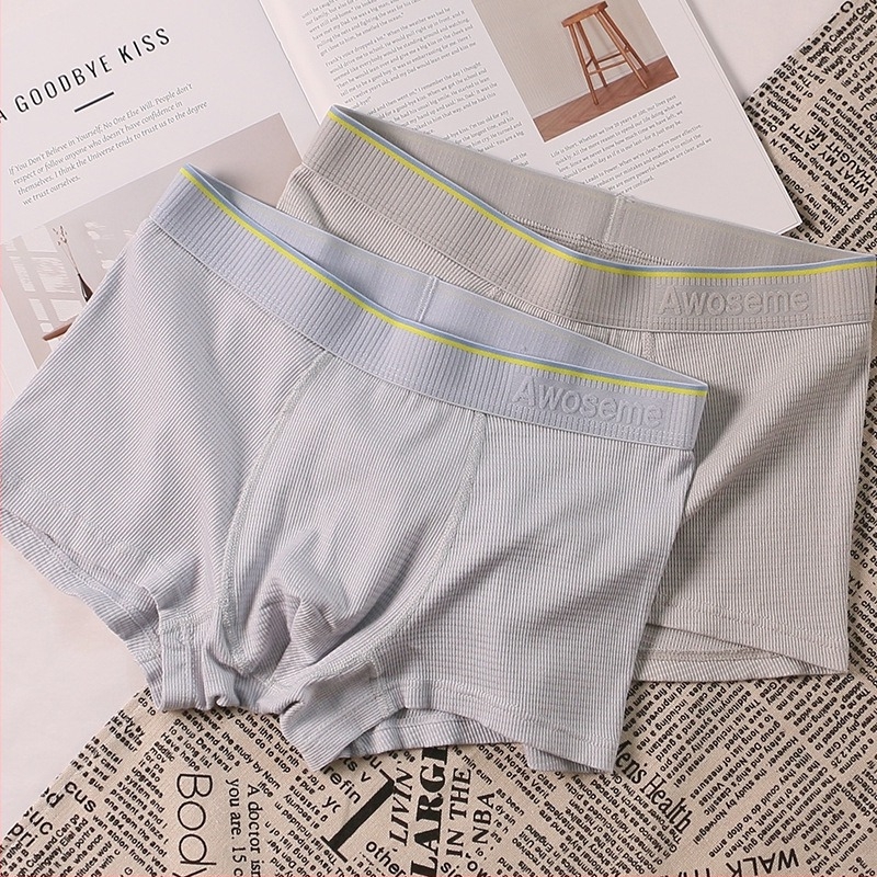 Férfi pamut boxer alsónemű, lélegző, varrat nélküli, jacquard szövés, középmagas derék, csíkos minta