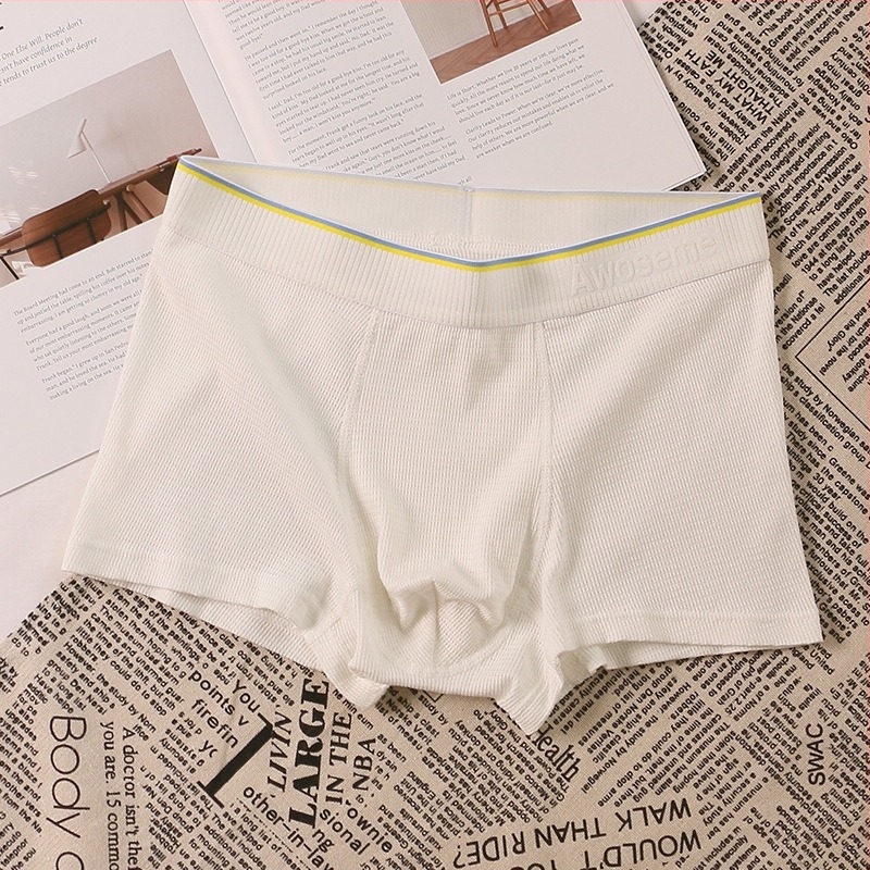 Férfi pamut boxer alsónemű, lélegző, varrat nélküli, jacquard szövés, középmagas derék, csíkos minta