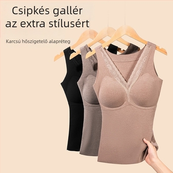 Női kapucnis termikus mellény, dupla rétegű kötés, külső és bélés 50/50 poliészter, antistatikus, testformázó, melegen tart