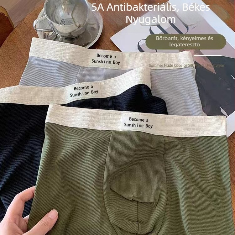 Férfi pamut boxeralsó középmagasságú, lélegezhető és antibakteriális, mintázat: színek/szöveg