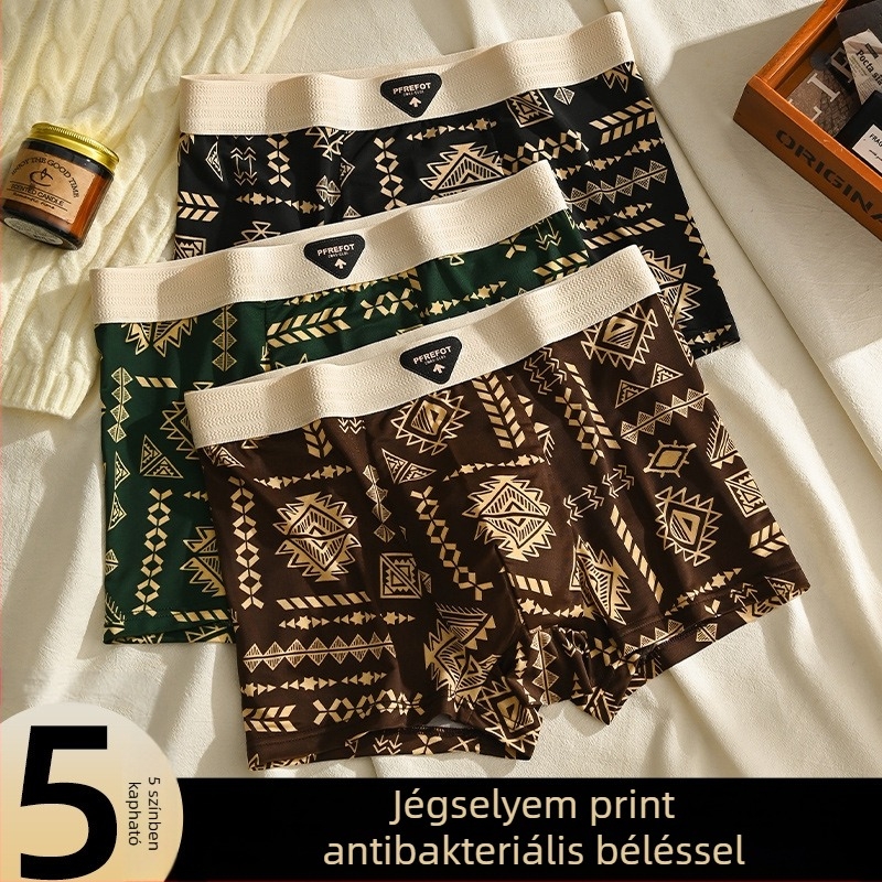 Férfi ice silk boxeralsó rombusz mintával, antibakteriális, lélegző, középmagas derekú