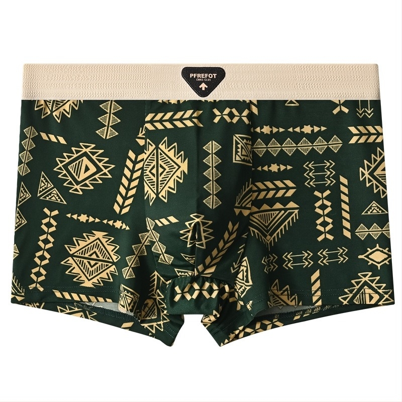 Férfi ice silk boxeralsó rombusz mintával, antibakteriális, lélegző, középmagas derekú