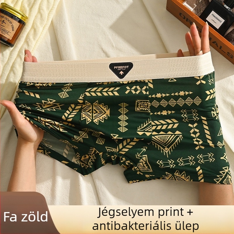Férfi ice silk boxeralsó rombusz mintával, antibakteriális, lélegző, középmagas derekú