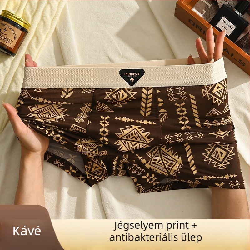 Férfi ice silk boxeralsó rombusz mintával, antibakteriális, lélegző, középmagas derekú