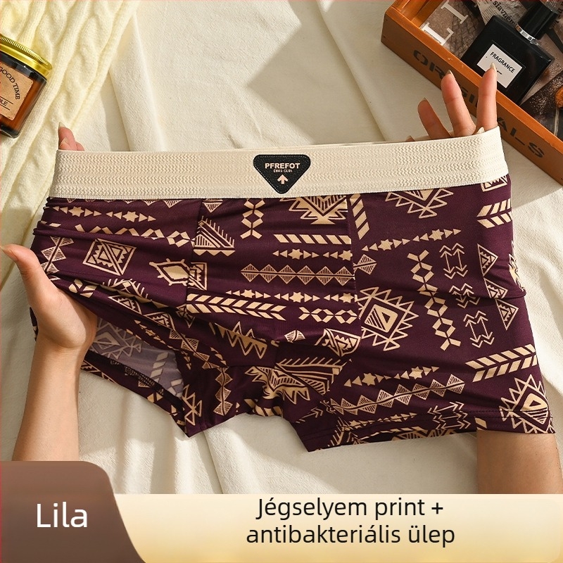 Férfi ice silk boxeralsó rombusz mintával, antibakteriális, lélegző, középmagas derekú