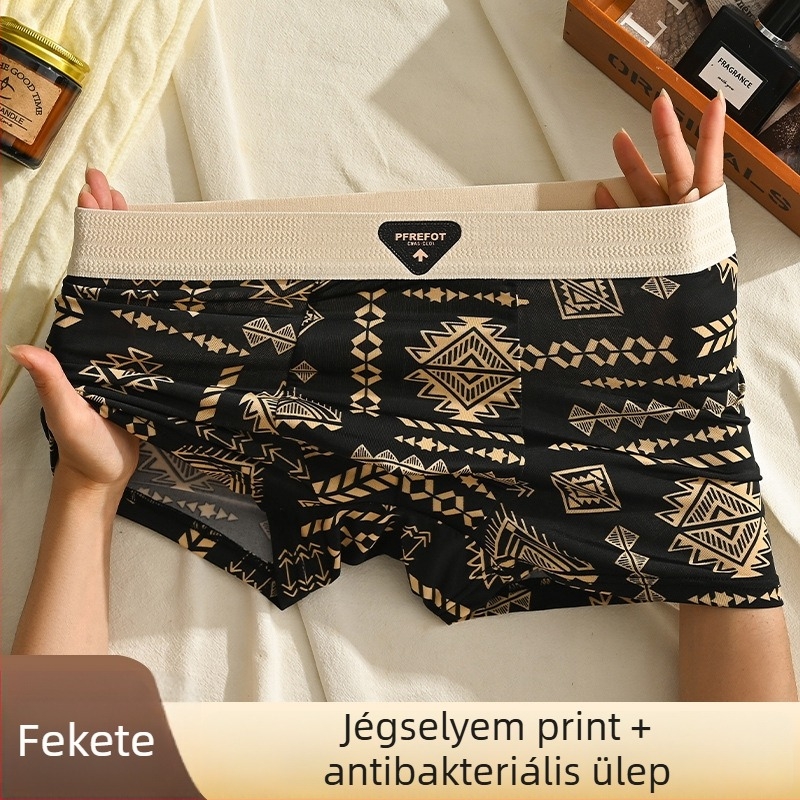 Férfi ice silk boxeralsó rombusz mintával, antibakteriális, lélegző, középmagas derekú