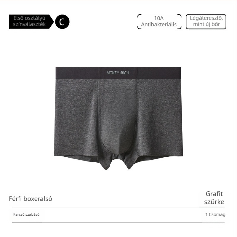 Férfi boxer briefs viszkózból, lélegző, antibakteriális, középmagasságú, egyszínű, fő anyag 90-95% viszkóz