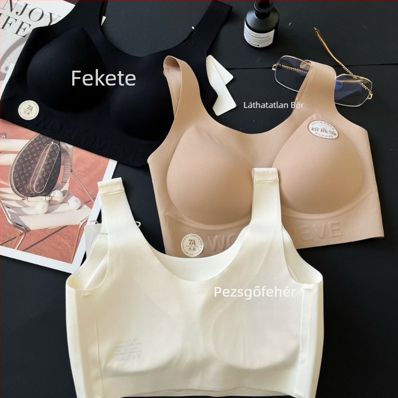 Huizhixin 5002 Varrás nélküli wrap melltartó push-up, széles vállpántok, nyitott hátsó rész, betűs mintázat