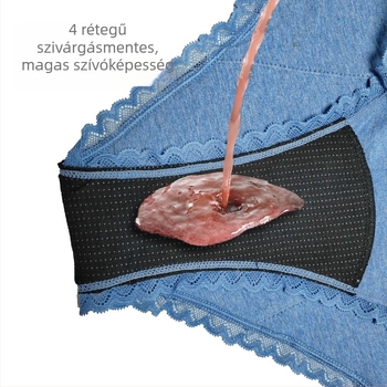 Női menstruációs fehérnemű, 4 rétegű leak-proof védelemmel, pamut anyag, csipke, középmagas derék, ágyék 10% spandex (4 réteg; 90% pamut; 10% spandex)