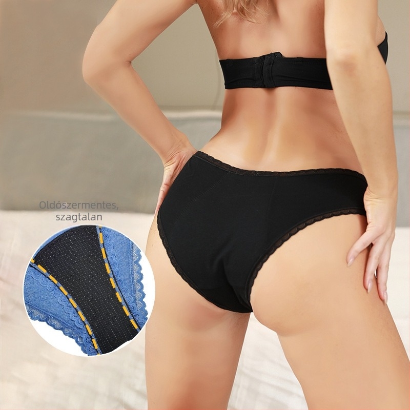 Női menstruációs fehérnemű, 4 rétegű leak-proof védelemmel, pamut anyag, csipke, középmagas derék, ágyék 10% spandex (4 réteg; 90% pamut; 10% spandex)