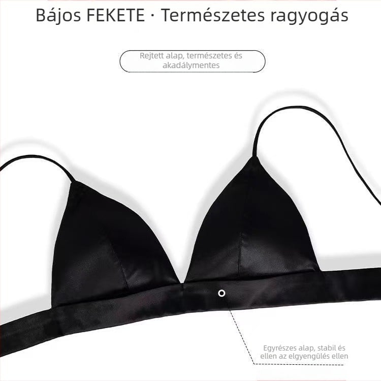 Háromszög kosaras melltartó, vékony formázott kosár, rögzített vállpántok, merevítő nélküli, nylon anyag, francia luxus stílus