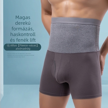 Férfiak magas derekú pamut boxeralsó, has támasz, fleece bélés, hosszított fazon, Plusz méret