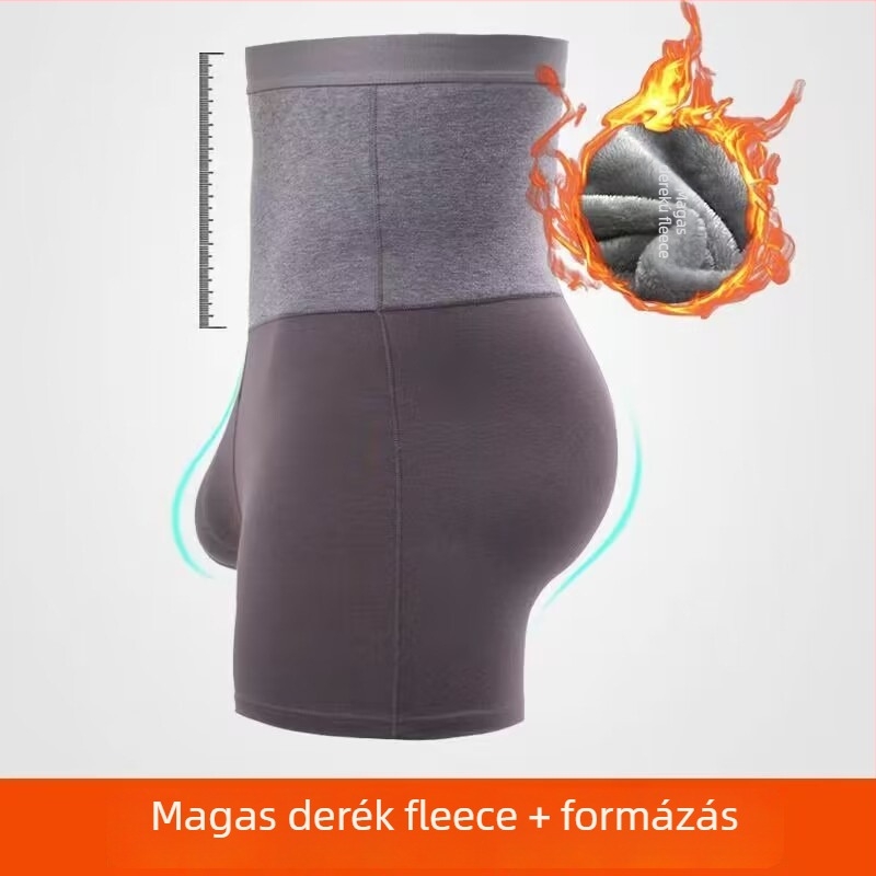 Férfiak magas derekú pamut boxeralsó, has támasz, fleece bélés, hosszított fazon, Plusz méret