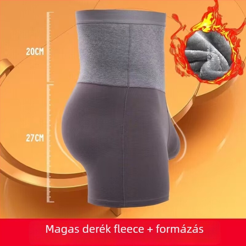 Férfiak magas derekú pamut boxeralsó, has támasz, fleece bélés, hosszított fazon, Plusz méret