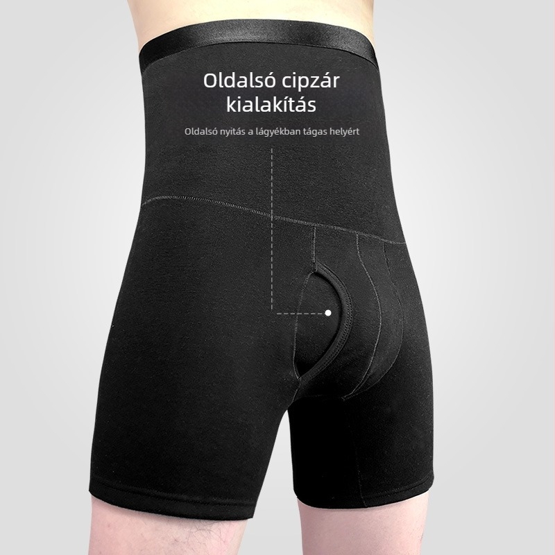 Férfiak magas derekú pamut boxeralsó, has támasz, fleece bélés, hosszított fazon, Plusz méret