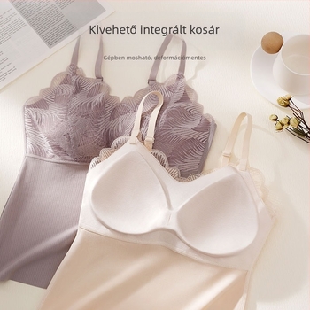 Csipkés, vállpánt nélküli melltartó elegáns francia hátsóval, légáteresztő ice silk anyagból, egybeépített kosár