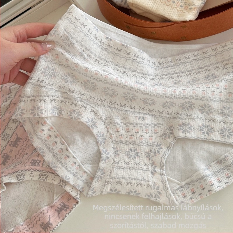 Fair Isle stílusú női boxeralsónadrág, 100% pamut, 2025-ös kiadás, antibakteriális 10A