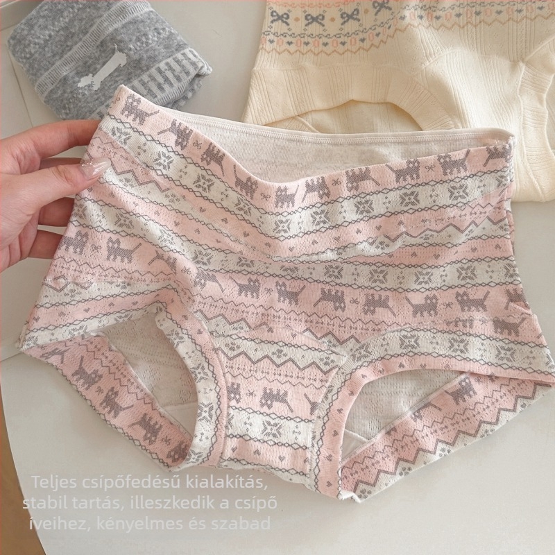 Fair Isle stílusú női boxeralsónadrág, 100% pamut, 2025-ös kiadás, antibakteriális 10A