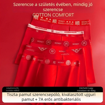 Férfi pamut boxer brief, születési év motívummal, lélegző és antibakteriális, középmagas derékvonal
