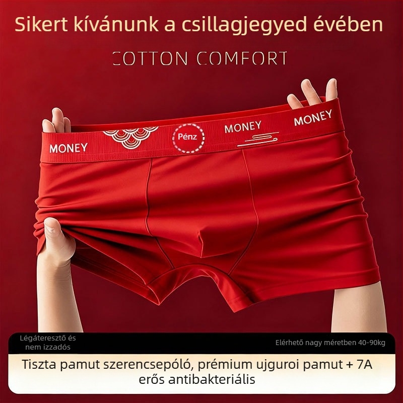 Férfi pamut boxer brief, születési év motívummal, lélegző és antibakteriális, középmagas derékvonal