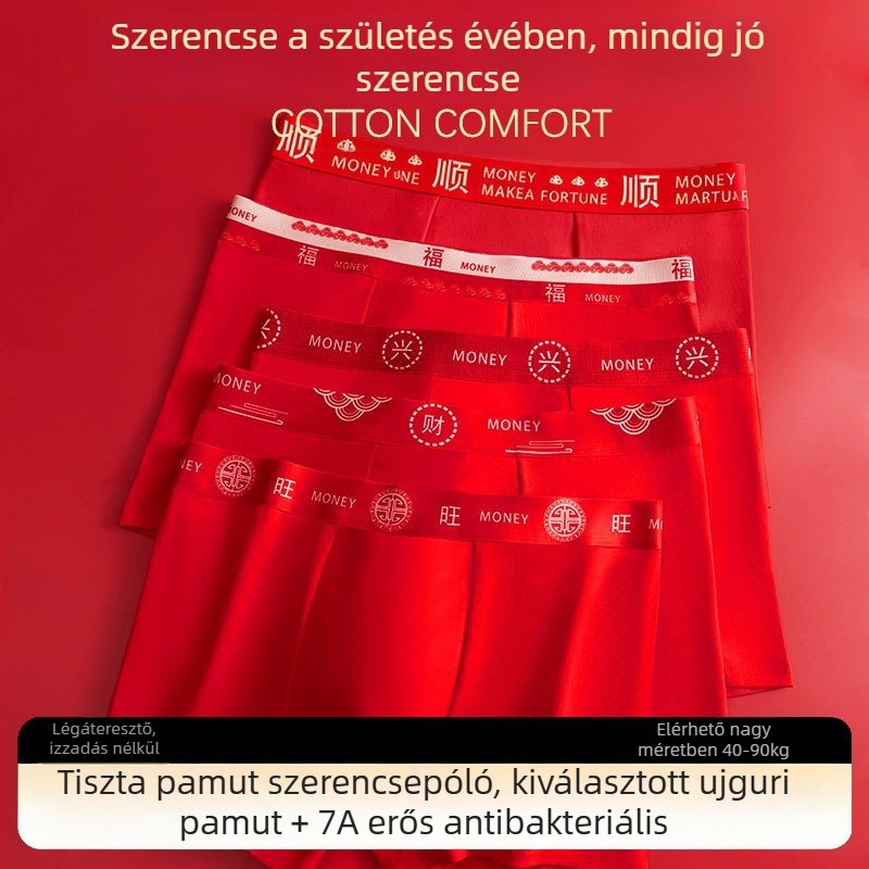 Férfi pamut boxer brief, születési év motívummal, lélegző és antibakteriális, középmagas derékvonal