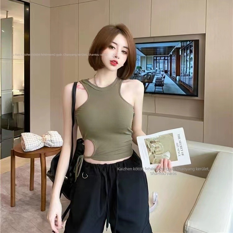 H-szabású pántos kivágott top beépített melltartóbetéttel, crop derekú, női streetwear