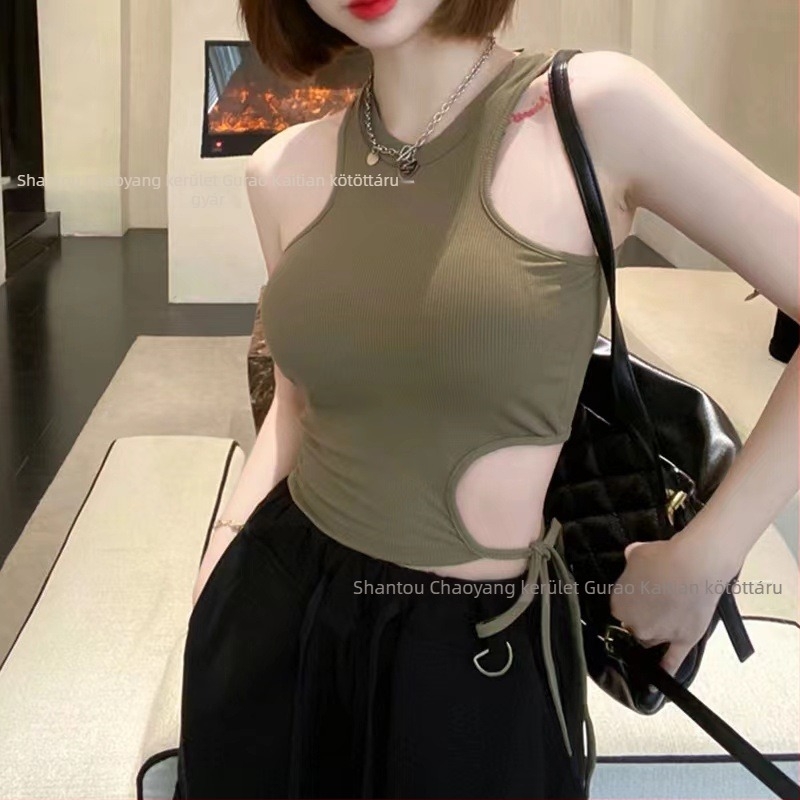 H-szabású pántos kivágott top beépített melltartóbetéttel, crop derekú, női streetwear