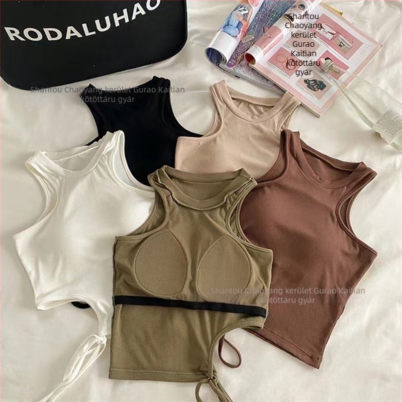 H-szabású pántos kivágott top beépített melltartóbetéttel, crop derekú, női streetwear