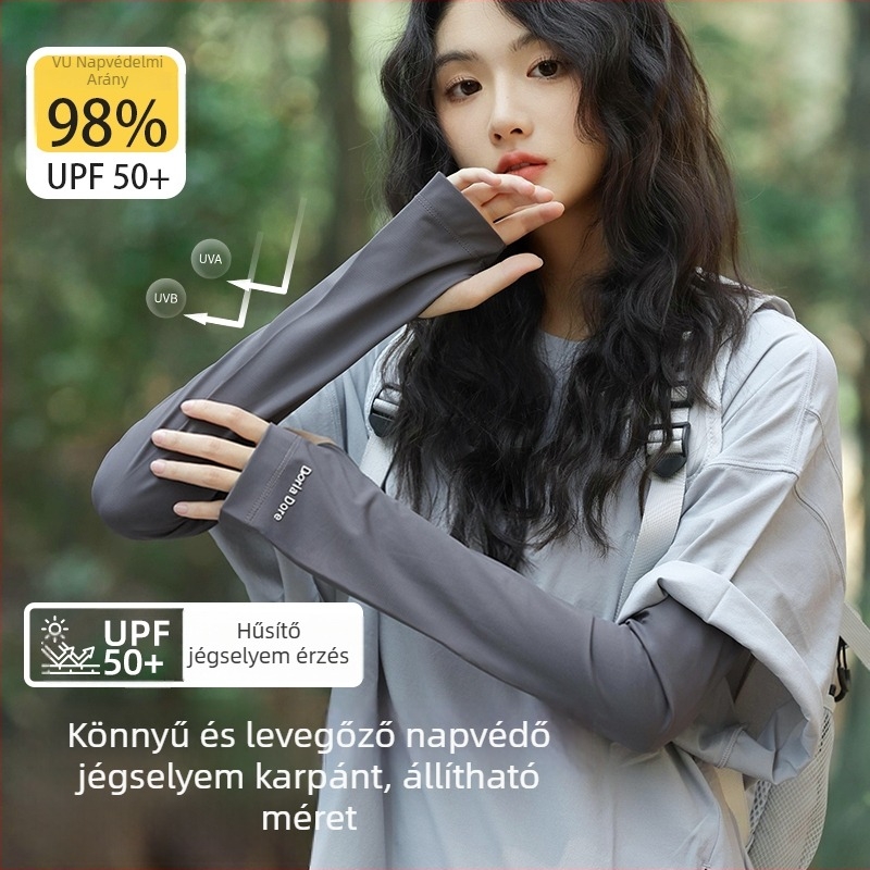 Ice Silk karvédők nőknek — légáteresztő, laza szabású, nyári vezetéshez és kerékpározáshoz; poliészter 51–60% és spandex ≤10%