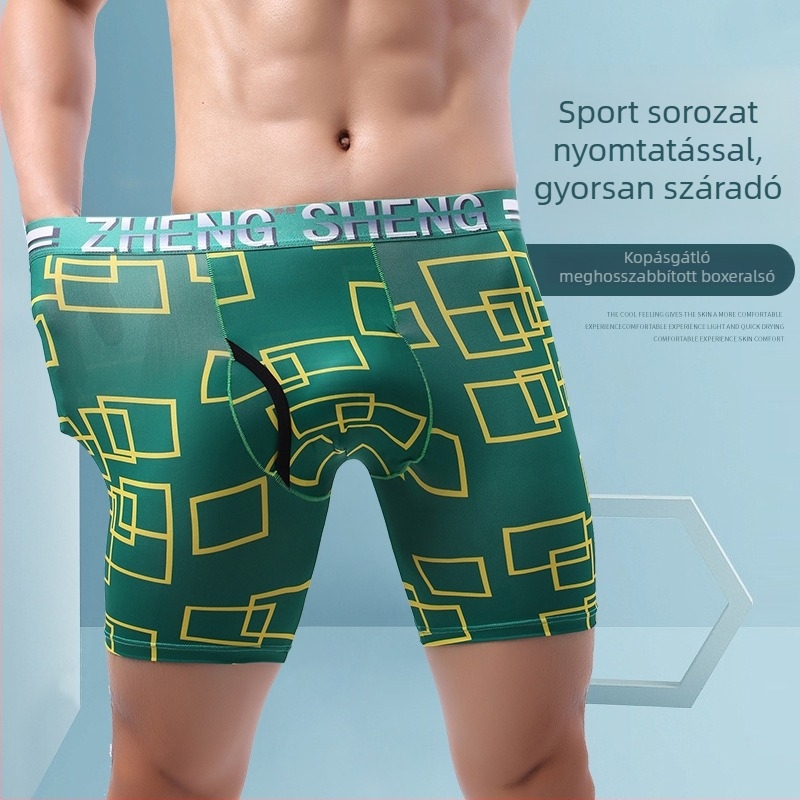 Férfi Ice Silk hosszított boxeralsó előnyílással, lélegző, gyorsan száradó