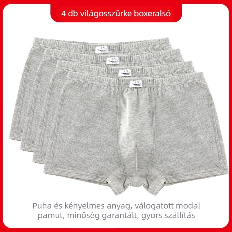 Férfi modál anyagból készült varrat nélküli boxer alsónadrág, lélegző, izzadságot felszívó, középmagas derék, egyszínű