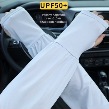 UV-védő Ice Silk karvédő a nyárra – hosszú, könnyű, rugalmas, vezetéshez (Poliészter 71–80%, Spandex 11–20%)