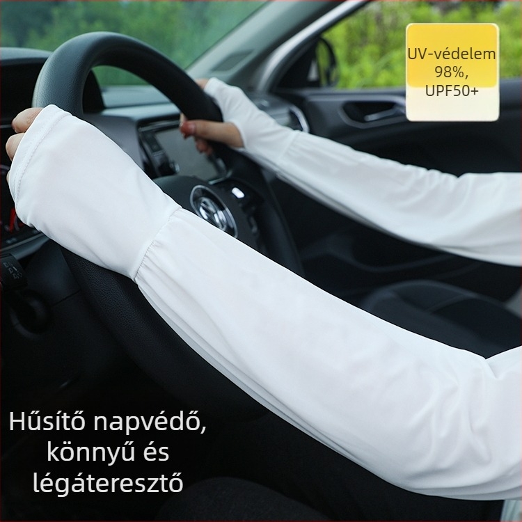UV-védő Ice Silk karvédő a nyárra – hosszú, könnyű, rugalmas, vezetéshez (Poliészter 71–80%, Spandex 11–20%)