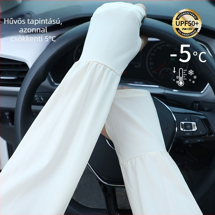 UV-védő Ice Silk karvédő a nyárra – hosszú, könnyű, rugalmas, vezetéshez (Poliészter 71–80%, Spandex 11–20%)